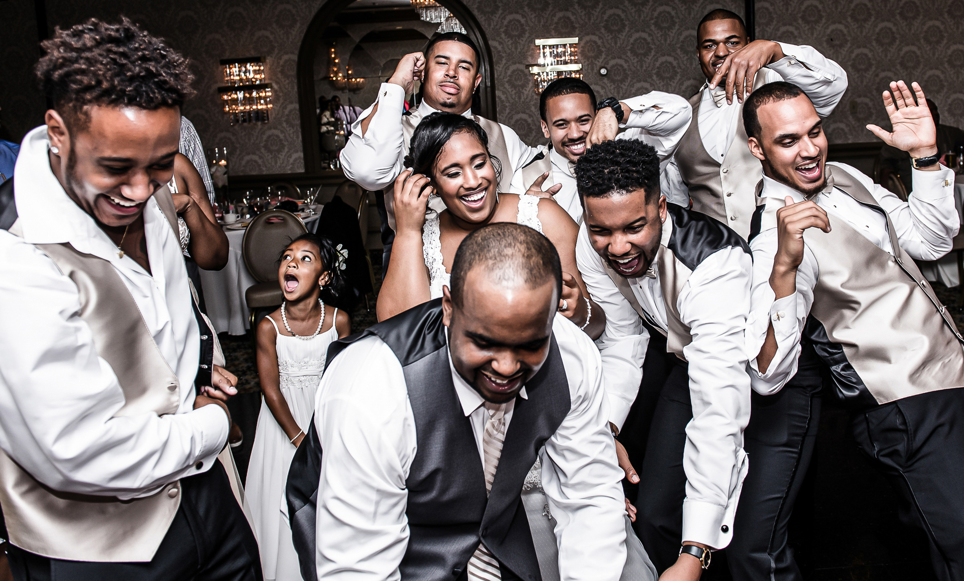 bride with groomsmen